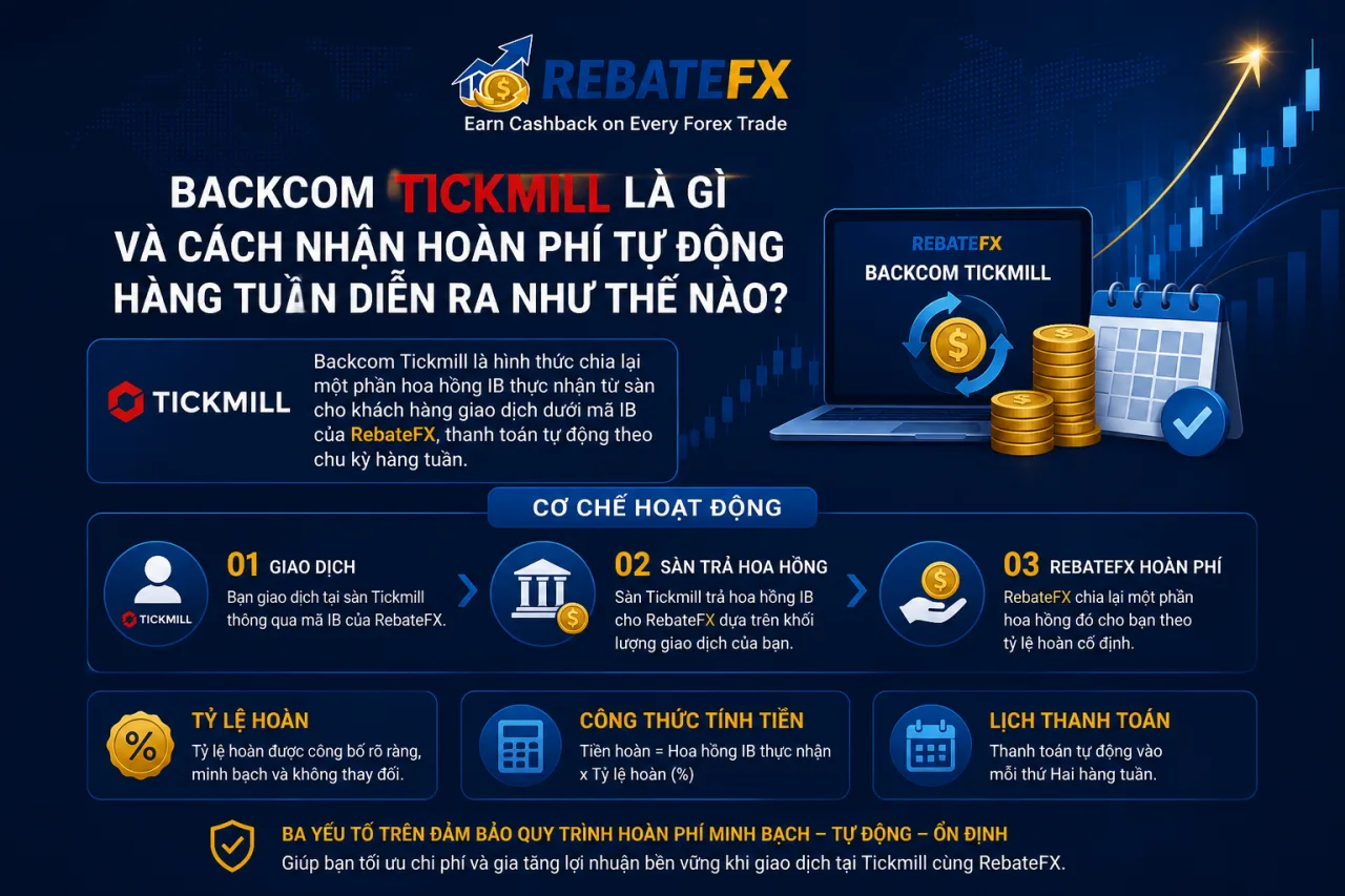 Backcom Tickmill là gì và cách nhận hoàn phí tự động hàng tuần diễn ra Backcom Tickmill là gì và cách nhận hoàn phí tự động hàng tuần diễn ra