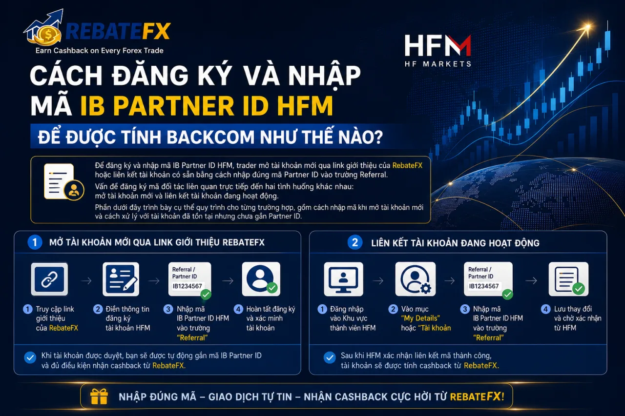 Đăng ký và nhập mã IB Partner ID HFM để được tính backcom