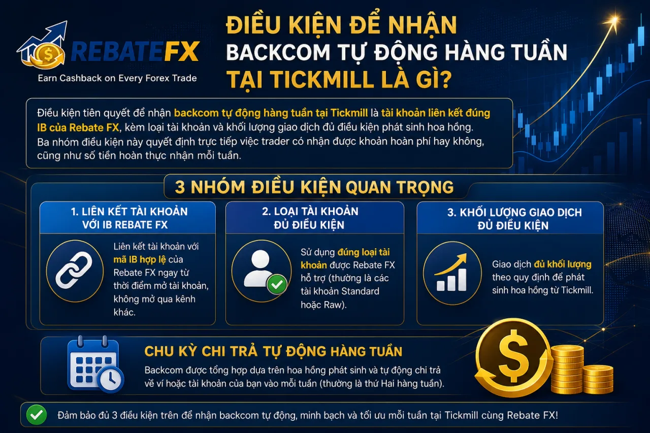 Điều Kiện Để Nhận Backcom Tự Động Hàng Tuần Tại Tickmill