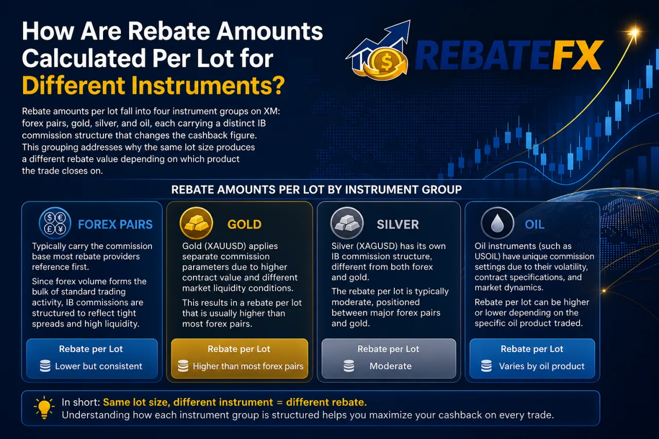 How Are Rebate Amounts Calculated Per Lot for Different Instruments