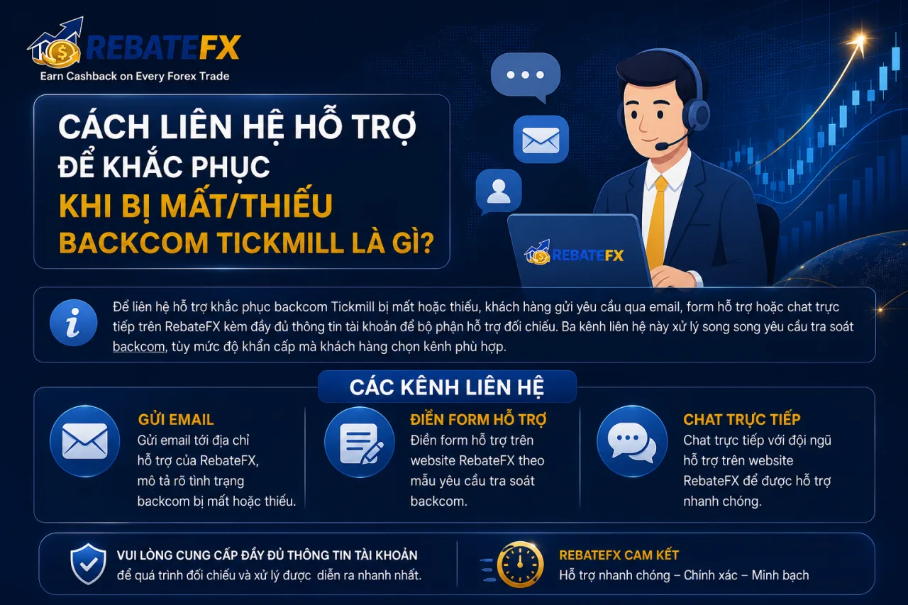 Liên Hệ Hỗ Trợ Để Khắc Phục Khi Bị Mất/Thiếu Backcom Tickmill