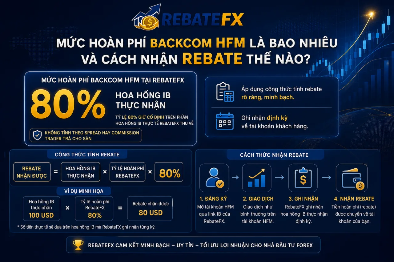 Mức hoàn phí Backcom HFM là bao nhiêu và cách nhận rebate thế nào Mức hoàn phí Backcom HFM là bao nhiêu và cách nhận rebate thế nào?