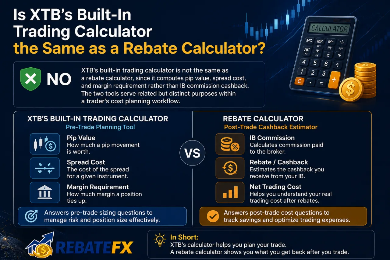 Is XTB's Built-In Trading Calculator the Same as a Rebate Calculator