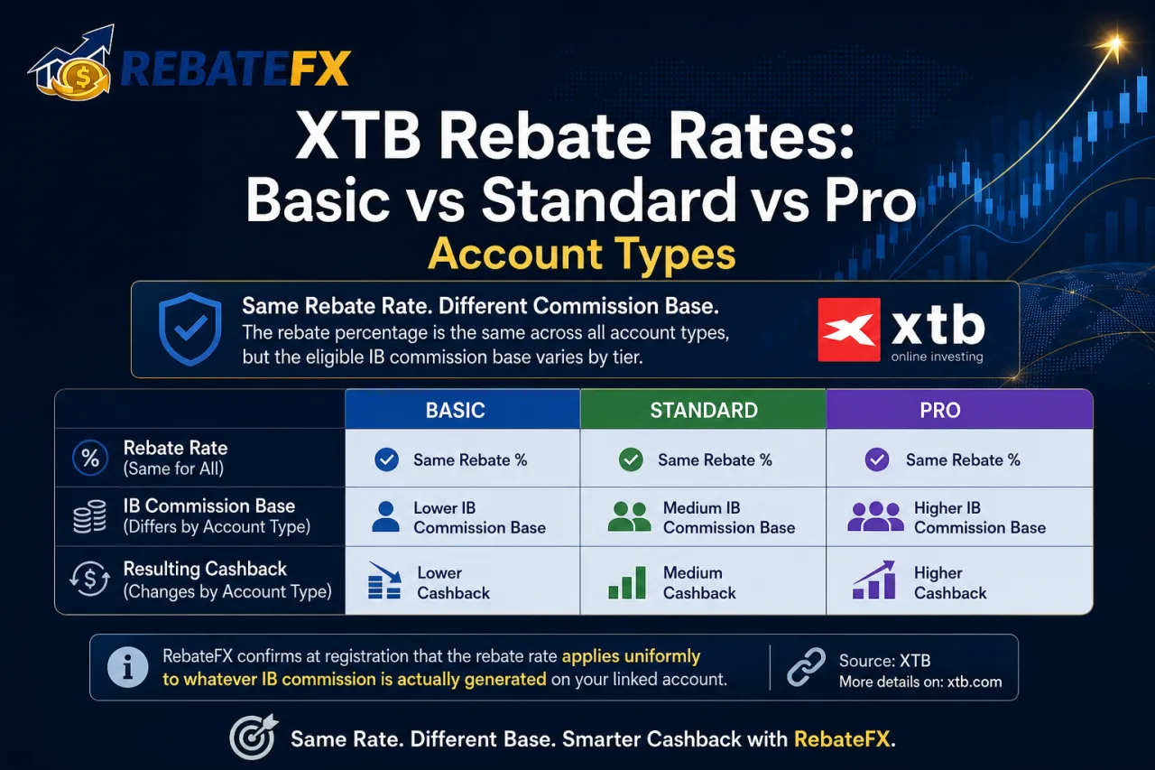XTB Rebate Rates: Basic vs Standard vs Pro Account Types